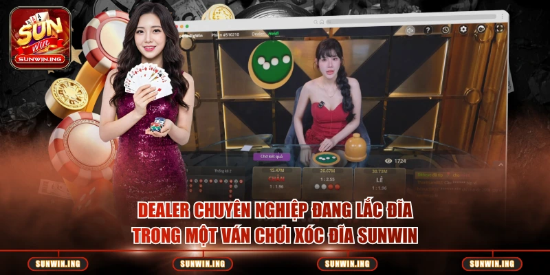 Xóc Đĩa Sunwin – Game Dân Gian Live Casino Uy Tín, Thưởng Lớn Dealer chuyên nghiệp đang lắc đĩa trong một ván chơi Xóc Đĩa Sunwin